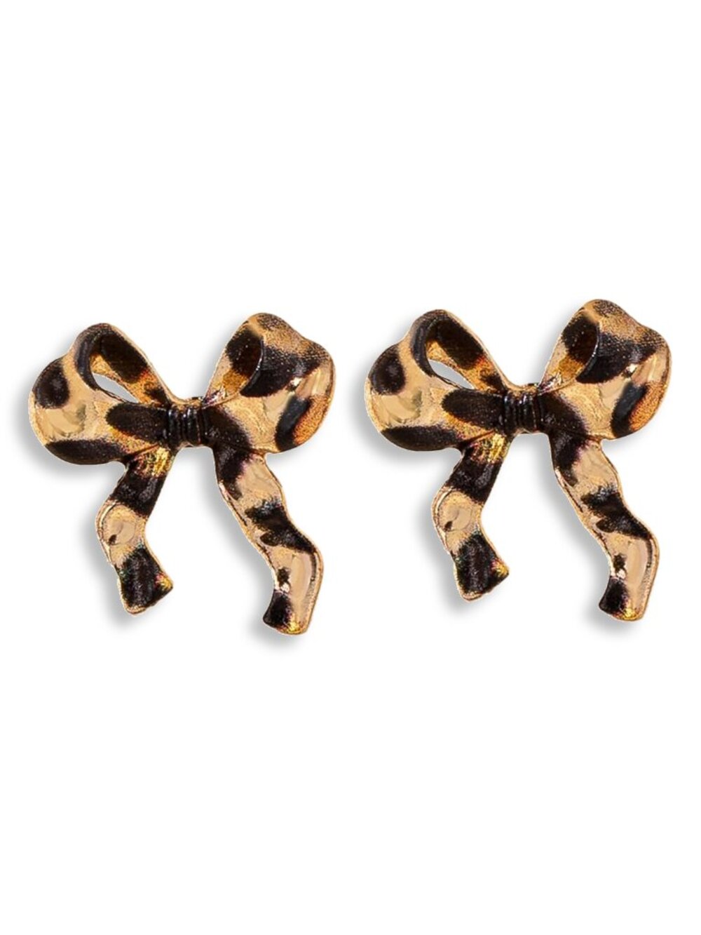 Super cute 🎀 Leopard Print Bow Stud Earrings - Gold and Black earring pair - Picture 1 of 3